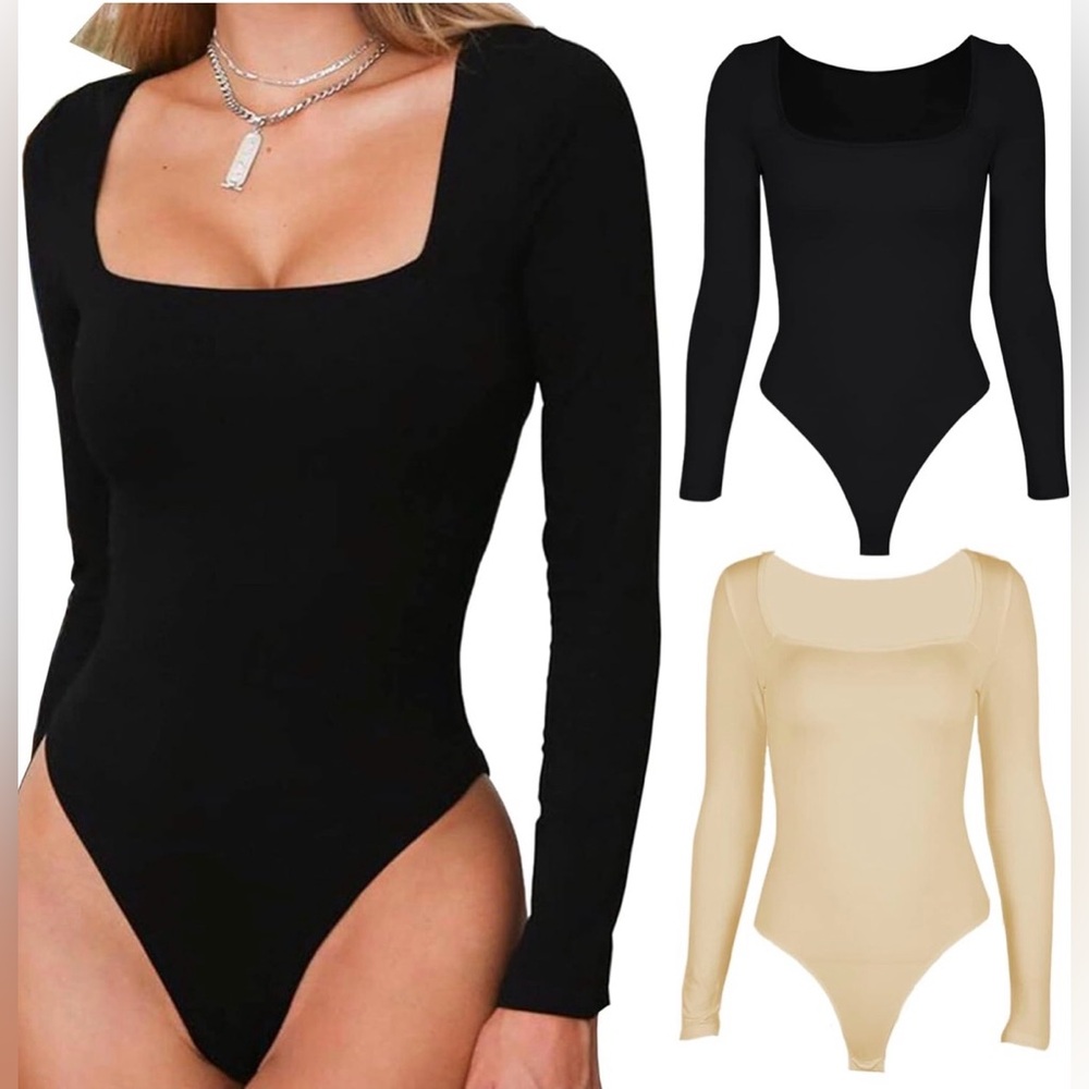 Black and Beige Long Sleeve Bodysuit